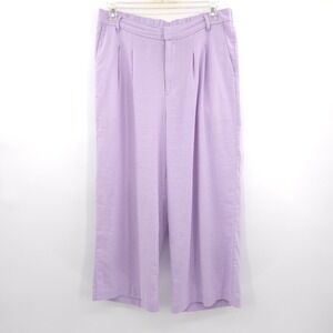 Old Navy Wide Leg Pants Womens Large Purple Linen Blend Pleated High‎ Rise
